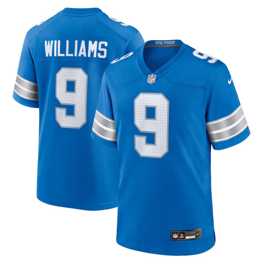 Men Detroit Lions 9 Jameson Williams Nike Blue Game NFL Jersey